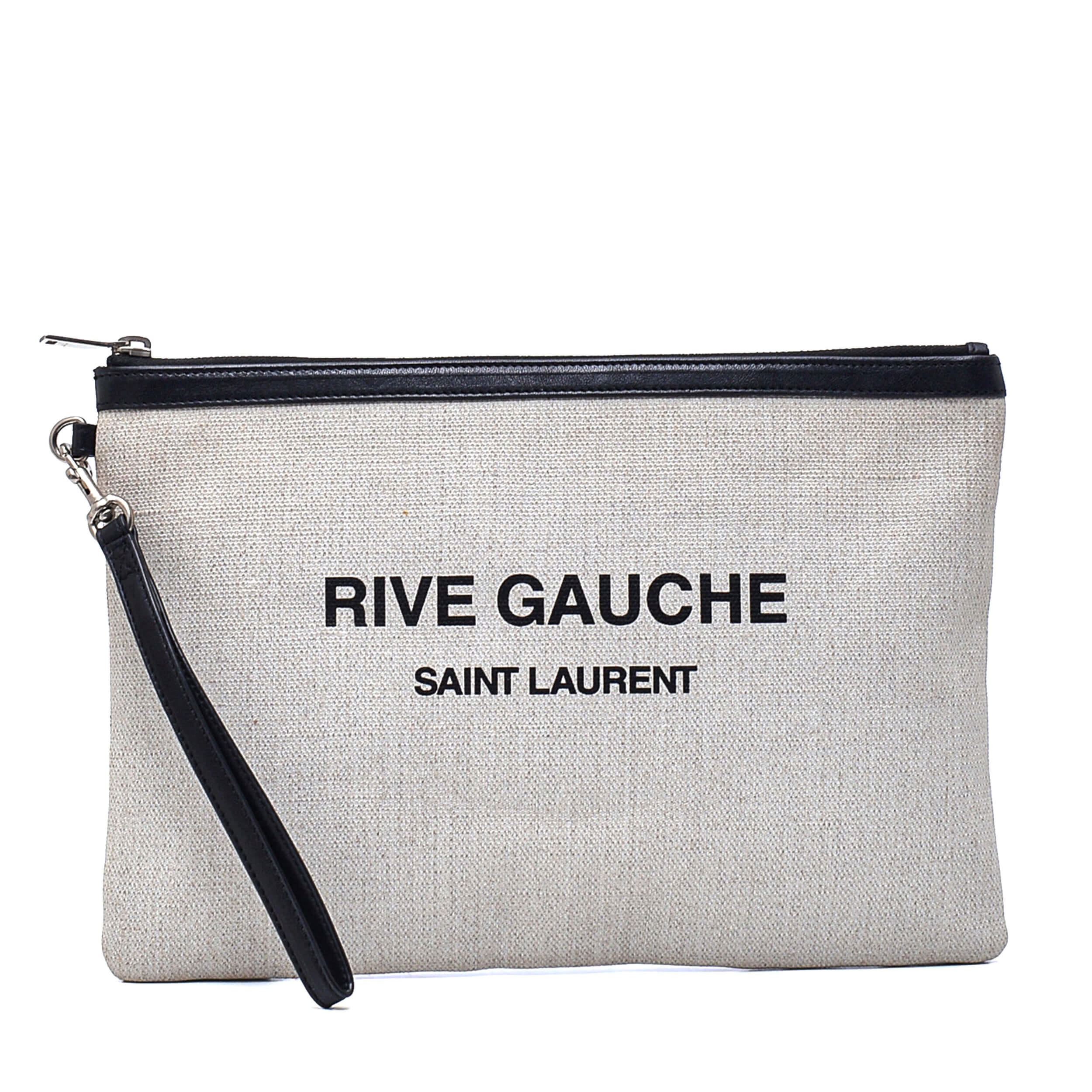 Yves Saint Laurent-Linen Canvas  Rive Gauche Zippered Pouch & Clutch